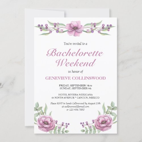 Elegant Pink Floral Bachelorette Weekend Itinerary Invitation