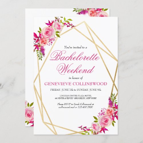 Elegant PInk Floral Bachelorette Weekend Itinerary Invitation