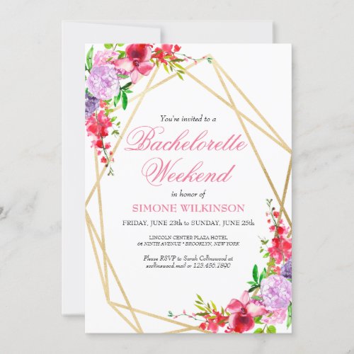 Elegant PInk Floral Bachelorette Weekend Itinerary Invitation