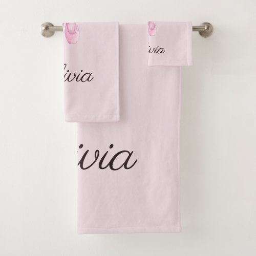 Elegant Pink Floral Ballerina Personalized Name Bath Towel Set