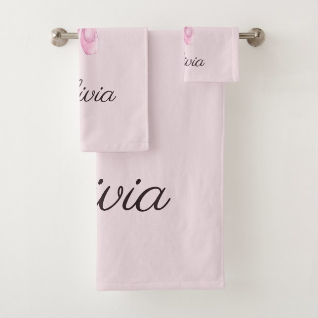 Elegant Pink Floral Ballerina Personalized Name Bath Towel Set (Insitu)