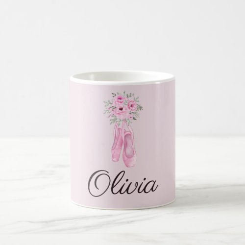 Elegant Pink Floral Ballerina Personalized Name Coffee Mug