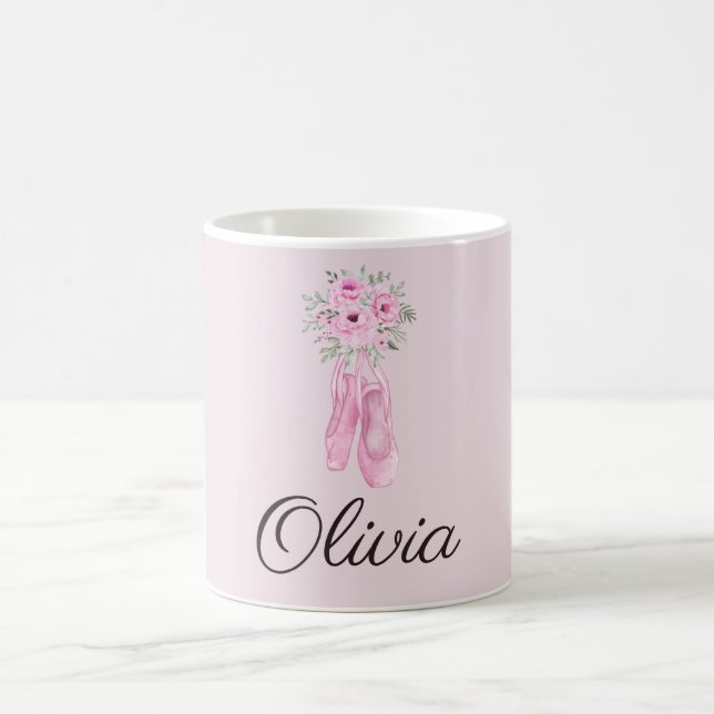 Elegant Pink Floral Ballerina Personalized Name Coffee Mug (Center)