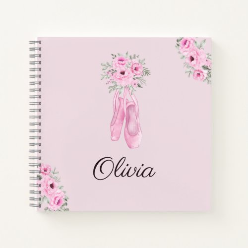 Elegant Pink Floral Ballerina Personalized Name Notebook