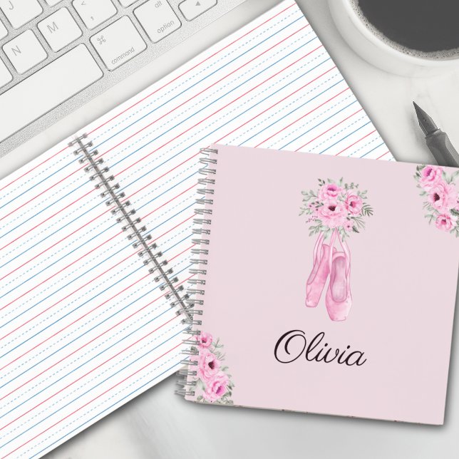 Elegant Pink Floral Ballerina Personalized Name Notebook (Creator Uploaded)