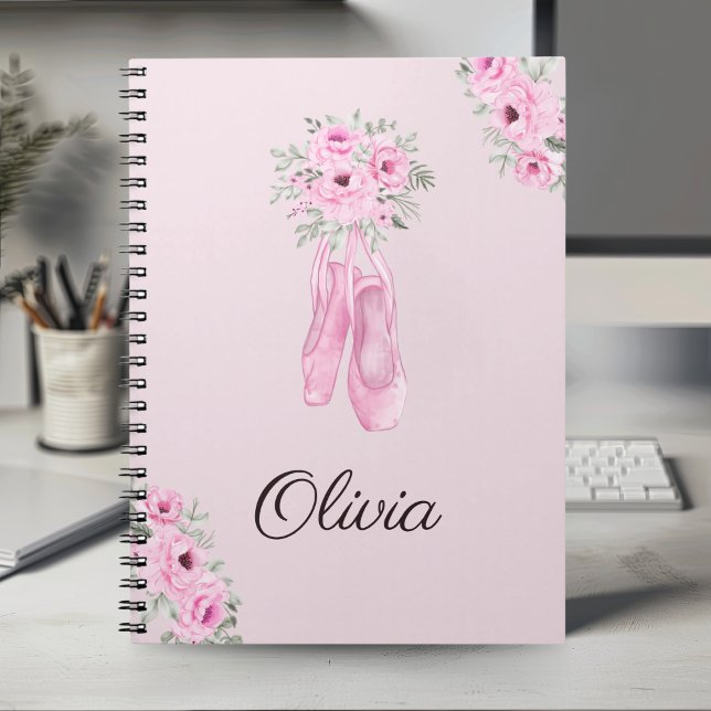 Elegant Pink Floral Ballerina Personalized Name Notebook (Creator Uploaded)