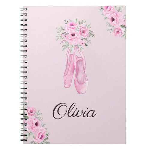 Elegant Pink Floral Ballerina Personalized Name Notebook