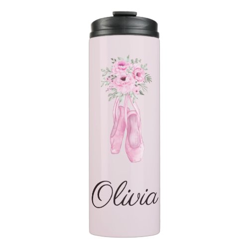 Elegant Pink Floral Ballerina Personalized Name Thermal Tumbler