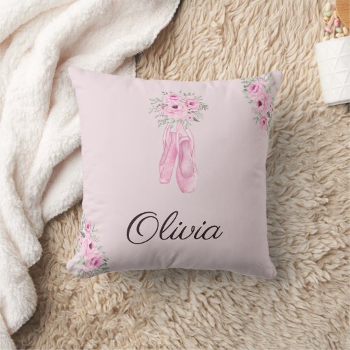 Elegant Pink Floral Ballerina Personalized Name Throw Pillow