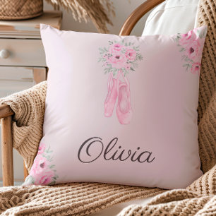 Elegant Pink Floral Ballerina Personalized Name Throw Pillow