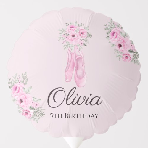 Elegant Pink Floral Ballerina Shoes Girls Birthday Balloon