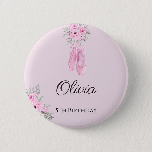 Elegant Pink Floral Ballerina Shoes Girls Birthday Button