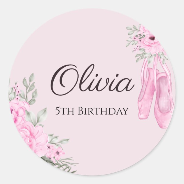 Elegant Pink Floral Ballerina Shoes Girls Birthday Classic Round Sticker (Front)