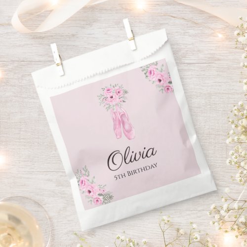 Elegant Pink Floral Ballerina Shoes Girls Birthday Favor Bag