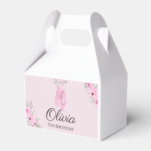 Elegant Pink Floral Ballerina Shoes Girls Birthday Favor Boxes