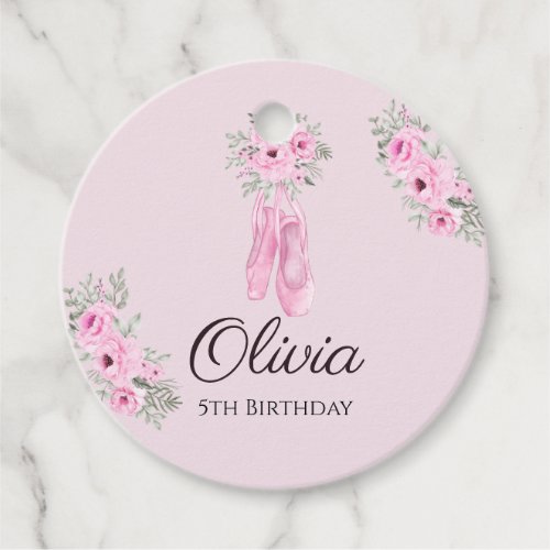 Elegant Pink Floral Ballerina Shoes Girls Birthday Favor Tags