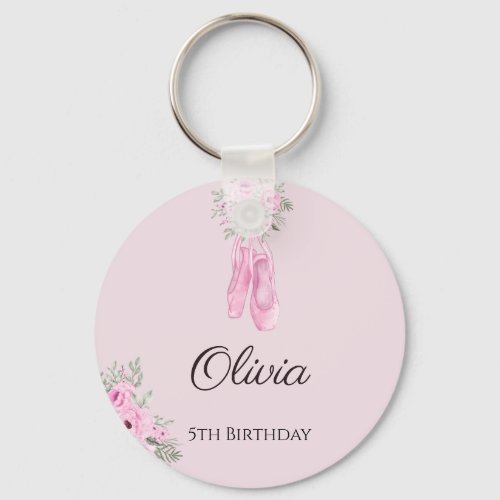 Elegant Pink Floral Ballerina Shoes Girls Birthday Keychain