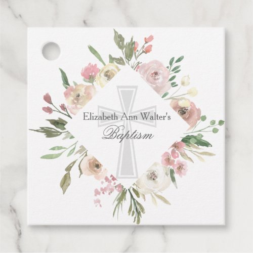 Elegant Pink Floral Baptism Religious Custom Party Favor Tags