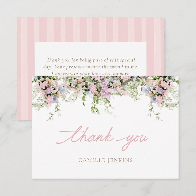 Elegant Pink Floral Bay Shower Thank you Card (Front/Back)