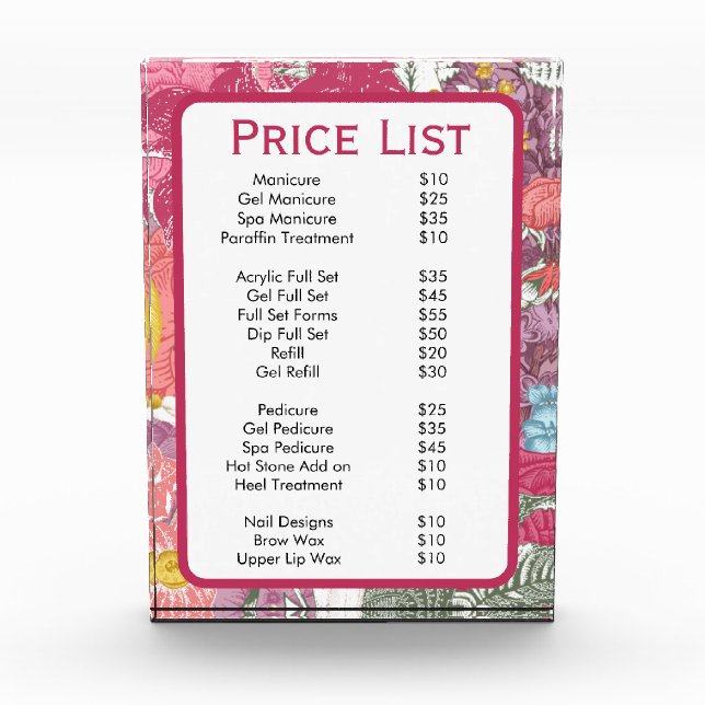 Elegant pink Floral Beauty Salon Menu  Poster Photo Block (Front)