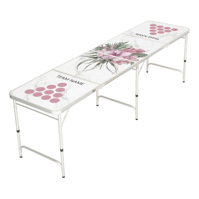 Elegant Pink Floral Beer Pong Table (Angled)