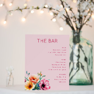 Elegant Pink Floral Beverage Menu Foam Board