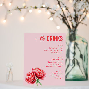 Elegant Pink Floral Beverage Menu Foam Board