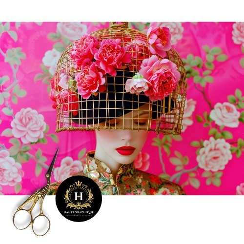 Elegant Pink Floral Birdcage Hat Decoupage Tissue Paper