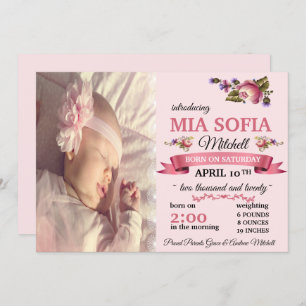Elegant Pink Floral Birth Announcement