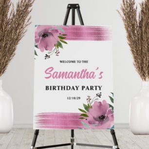 Elegant Pink Floral Birthday Welcome Board