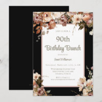 Elegant Pink Floral Black 90th Birthday Brunch