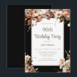 Elegant Pink Floral Black 90th Birthday Invitation<br><div class="desc">Elegant Pink Floral Black 90th Birthday Invitation
This elegant 90th birthday party invitation is perfect for your special event! This design features beautiful pink watercolor flowers. The custom typography is trendy and elegant!</div>