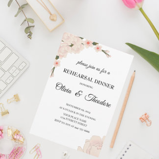 Elegant Pink Floral Blossom Rehearsal Dinner  Invitation