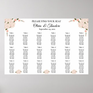 Elegant Pink Floral Blossom Wedding Seating Chart