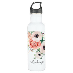 Elegant Pink Floral Blush Flowers Personalize Stainless Steel Water Bottle