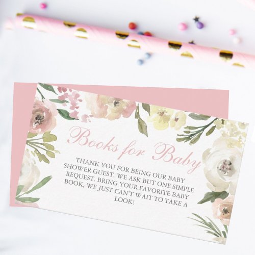 Elegant Pink Floral Books for Baby Girl Shower Enclosure Card