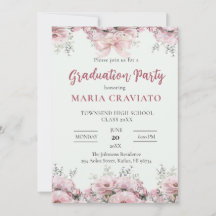 Elegant Pink Floral Border Graduation Party Invit