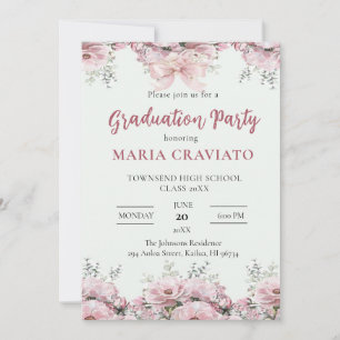 Elegant Pink Floral Border Graduation Party Invit Invitation