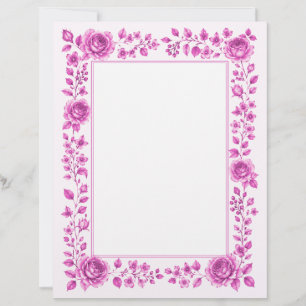 Elegant Pink Floral Border Letterhead