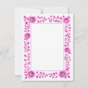 Elegant Pink Floral Border Note Card