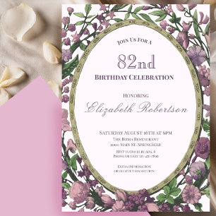 Elegant Pink Floral Border Women's 82nd Birthday  Invitation