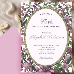 Elegant Pink Floral Border Women's 93rd Birthday  Invitation