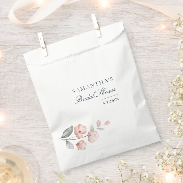 Elegant Pink Floral Botanical Bridal Shower Favor Bag (Clipped)