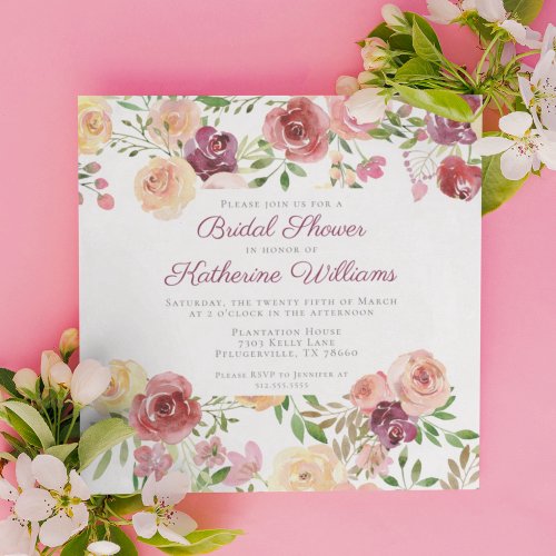 Elegant Pink Floral Botanical Garden Bridal Shower Invitation