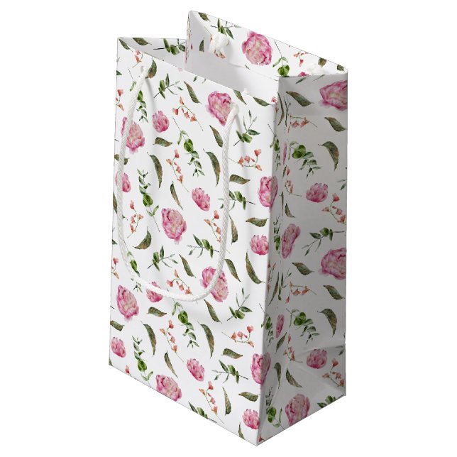 Elegant Pink Floral Botanical Pattern  Small Gift Bag (Back Angled)