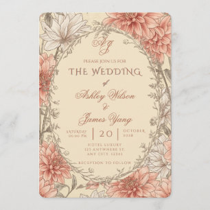 Elegant Pink Floral Botanical Wedding Invitation