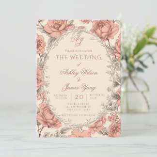 Elegant Pink Floral Botanical Wedding Invitation