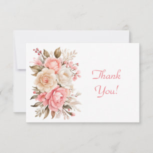 Elegant Pink Floral Bouquet Thank You Flat Note Card