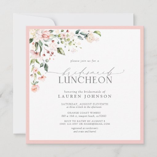 Elegant Pink Floral Bridal Luncheon Invitation | Zazzle