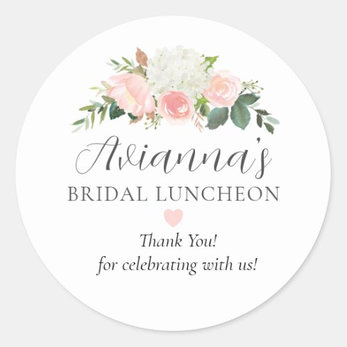 Elegant Pink Floral Bridal Luncheon Thank You Classic Round Sticker
